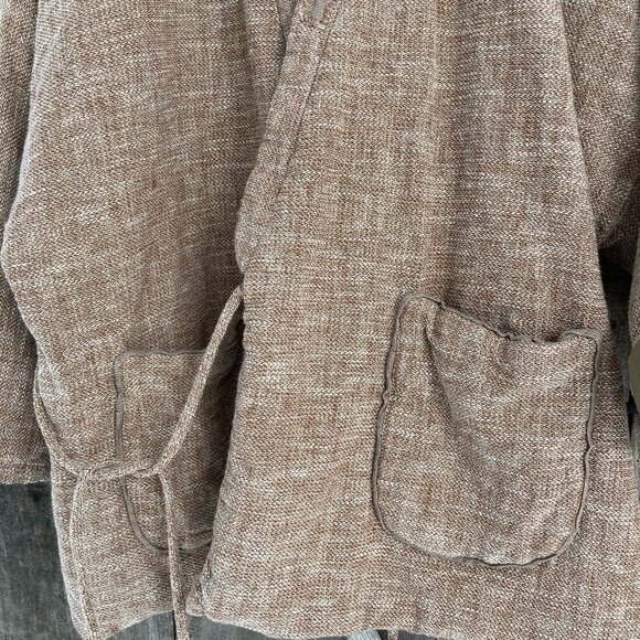 100% Solid Linen Cotton,Quilted Versatile Mild Winter/Autumn Coat, OS, Khaki - Picture 5 of 12